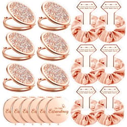 Chunful 6 Sets Bridesmaid Gifts for Women Include Rose Gold Compact Makeup Mirror with Satin Hair Ties Scrunchies Rhinestone Pocket Mirror for Bridal Shower Favors Bachelorette Party Gifts