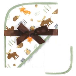 Hudson Baby Unisex Baby Cotton Hooded Towel and Washcloth, Woodland, One Size