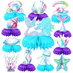 KOOY 12Pcs Mermaid Birthday Decorations Honeycomb Centerpieces, Under The Sea Party Decorations, Ocean Themed Party Decorations For Table, Mermaid Baby Shower Decorations Party Supplies