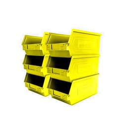 Storage Compat 6-Pack Storage Bins, Wall Mount, Stackable & Freestanding, 12”x 8” x 6” Plastic Organizers, Utility Containers for Garage, Home, Workshop, Yellow