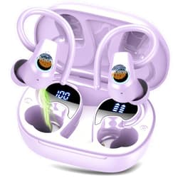 Poounur Wireless Earbuds, Bluetooth 5.3 Headphones Sport, In Ear buds Wireless Earbuds Bluetooth 50H Playtime LED Display, Deep Bass Stereo Noise Cancelling Headphones, IP7 Waterproof Earphones, Bright Purple