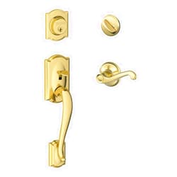 SCHLAGE Camelot Single Cylinder Handleset and Left Hand Flair Lever, Bright Brass (F60 CAM 505 FLA 605 LH)