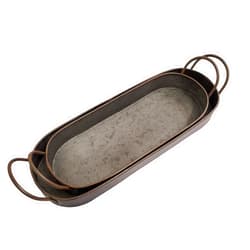 Auto-plaza 2 Pcs Metal Galvanized Tray Rustic Metal Decor Shabby Chic Farmhouse Tray Galvanized Centerpiece Oval Tray Set
