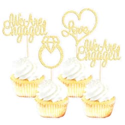 Gyufise 24Pcs Gold We're Engaged Cupcake Topper Glitter Bridal Shower Diamond Ring Love Heart Cupcake Picks Wedding Engagement Theme Party Cake Decorations Supplies