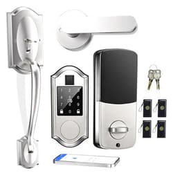 YYTDZSW Fingerprint Smart Lock for Front Door - Keyless Entry Deadbolt with Handle Set, Touchscreen Keypad Door Lock, App Control, Auto-Lock, Satin Nickel