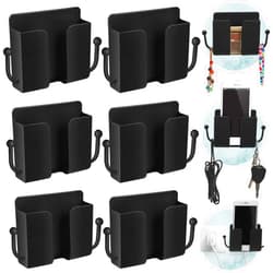 Jetec 6 Pieces Wall Mount Phone Holder Self-Adhesive Wall Beside Organizer Storage Box Plastic Charging Phone Stand Remote Wall-Mounted Phone Brackets Holder for Bedroom (Black)