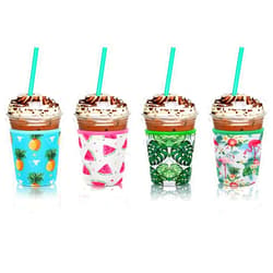 Patelai 4 Pieces Reusable Iced Coffee Sleeve Cup Insulator for Cold Drinks Beverages and Holder for Most Coffee(16-20 oz Small,Fruit Style)