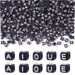 BB Beadthoven Beadthoven 500pcs Black Acrylic Letter Large Hole Beads 6mm Horizontal Hole Cube Letter Alphabet Beads A/E/I/O/U Loose Square Spacers for Jewelry Making Bracelet Necklace Earrings DIY Crafts