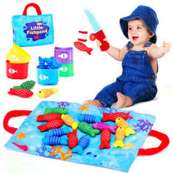 Hahaland Toddler Toys Montessori Toys for 1 Year Old Boy Girl Birthday Gift -10 in 1 Cloth Fishing Game for Toddlers 1-3 with Stacking Cups- Number Counting, Color Sorting, Shape Learning Baby Toys Baby Gifts