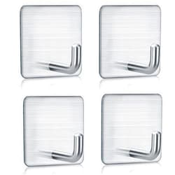FOTYRIG Adhesive Towel Hooks Extra Sticky Door Coat Hooks 15LB (Max) Stick on Wall Waterproof Stainless Steel Shower Hooks for Hanging loofah Purse Clothes Bathroom Hooks Silver-4 Packs