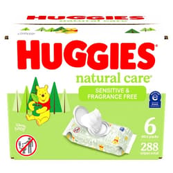 Huggies Natural Care Sensitive Baby Wipes, Unscented, Hypoallergenic, 6 Flip-Top Packs (288 Wipes Total)