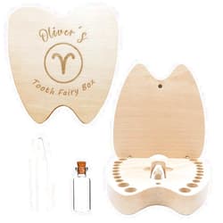 BULIHAN Personalized Baby Tooth Box, Custom Engraved Wood Baby Teeth Container with lanugo Bottle (Beech-XZ)
