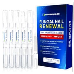 PHARMBANNER Nail Fungus Treatment Extra Strength: 25% Undecylenic Acid Formula - Toenail Fungus Treatment Kit with 5 Pens & Nail File for Ingrown Nails, Discoloration & Brittle Nails