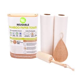 ECOBOO Bamboo Rayon Paper Towels | Washable Reusable Paper Towels, 2 Rolls,(40 Sheets)1 Year Supply & Loofah Sponge & Dish Scrub Brush | Eco Friendly Paper Towel Alternative | Zero Waste Gift Set