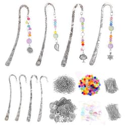 Framendino, 8 Set Metal Bookmarks Kit DIY Bookmarks Flower Hook Bookmarks with Multicolor Beads Charms Metal Ring Headpins for DIY Bookmarks Making