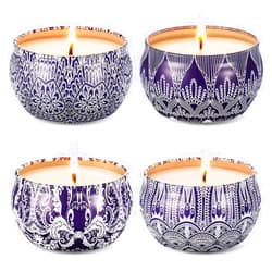 Soyyla Set of 4 Scented Candles, Blue and White Porcelain Aromatherapy Soy Candle Includes 4 Fragrances - Lily, Green Tea, Lilac Blossoms, Ginger Flower