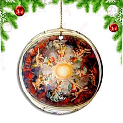 Weekino Italy Rome Vatican Museum Ceiling Painting Fresco Christmas Xmas Tree Ornament Decoration Hanging Pendant Decor City Travel Souvenir Collection Double Sided Porcelain 2.85 Inch