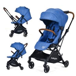 BABY JOY Baby Stroller, Foldable High Landscape Infant Carriage Newborn Pushchair with Reversible Seat, Adjustable Backrest & Canopy, 5-Point Safety Harness, Suspension Wheels & Storage Basket (Blue)