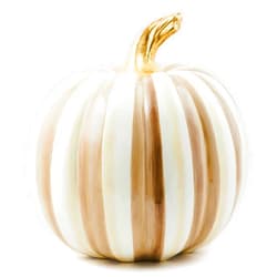 MACKENZIE-CHILDS Medium Pumpkin, Resin Halloween Home Decor, Brown-and-White Mocha Stripe