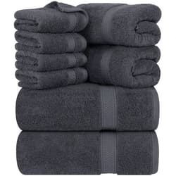 Utopia Towels 8-Piece Premium Towel Set, 2 Bath Towels, 2 Hand Towels, and 4 Wash Cloths, 600 GSM 100% Ring Spun Cotton Highly Absorbent Towels for Bathroom, Gym, Hotel, and Spa (Grey)