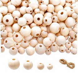 Foraineam 1200 Pieces Round Wood Beads Set Natural Wooden Loose Beads 4 Sizes 10mm, 12mm, 16 mm, 20mm Spacer Beads with 10m Jute Rope for Garland Macrame Jewelry Making DIY Farmhouse Decor