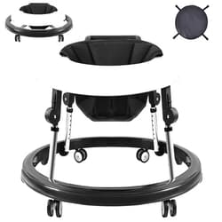 AIRLYA-Life Baby Walker, Foldable 9-Gear Height Adjustable Baby Walker with Wheels, Infant Toddler Walker with Foot Pads, Anti-Fall Baby Walkers and Activity Center Bouncer Combo for Boys and Girls 6-24 Months