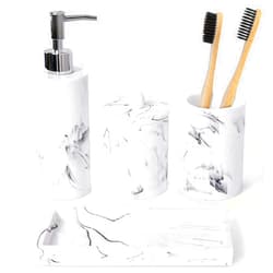 Haturi Bathroom Accessory Set, 4 Pcs Marble Look Bathroom Accessories Sets Complete with Soap Dispenser, Toothbrush Holder, Apothecary Jar, Tray, Home Apartment Modern Bathroom Decor Vanity Countertop