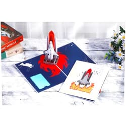 AITpop Space Birthday Thank You Cards- Spaceship is Launching,Encouragement Card,Birthday Gifts,Graduation Card,Greeting Card,3D Pop Up Card(Blue)