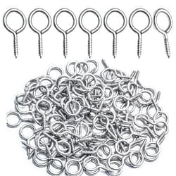 BronaGrand Eye Pin Screws, 100pcs Small Screw Eyes Pin Hook Silver Screw-in-Eyes Threaded Eye Pins Screws for Jewelry Making Findings DIY Crafts Projects Hanging Ornament Items, 17x9mm