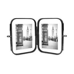 Isaac Jacobs 2x3 Vintage Style, Double-Sided Round-Edged Brass & Glass Metal Floating Picture Frame with Locket Closure (Vertical), Made for Tabletop Display (2x3, Black)