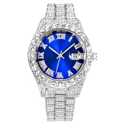 SENRUD Men's Diamond Watch Fashion Crystal Rhinestone Quartz Analog Watch Iced-Out Bracelet Wrist Watch