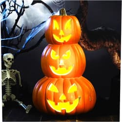 Retisee 3 Tiers 14 Halloween Pumpkin Lantern with LED Bulbs Jack O Lantern Lights Plastic Stacked Pumpkins Indoor Large Light up Pumpkin for Halloween Front Door Decor Indoor Decoration