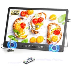 DESOBRY 18 Inch Portable TV with Antenna, Small TV with 1080P HDMI Input, AV Input, USB Port, Portable Monitor with Built-in Stand, Small Portable TV for Kitchen Bedroom Camping RV, Remote, No Battery