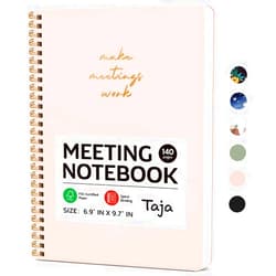 Taja Meeting Notebook for Work Organization - Work notebook with action items, Meeting Minutes Planner Notebook, Perfect Office Supplies for Men & Women - Pink