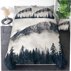 Sleepwish Duvets Covers Grey and White 3D Foggy Mountains Print Bedding Sets Twin Vintage Pattern Soft Luxury 3 Pieces Duvet Cover with 2 Pillow Cases