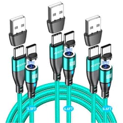 Aripps USB C to USB C Magnetic Charging Cable[3-Pack, 3.3ft/6.6ft/6.6ft], 60W/3A Fast Charging USB Type C Charger Cord Compatible with Samsung Galaxy S21/S21+ Ultra 5G, S20/S20, Pixel, Switch (Green)