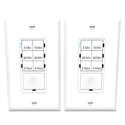 ENERLITES 4-Hour Countdown Timer Switch, 5-10-30-60 Min, 2-4 Hour, for Bathroom Fans, Lights, 120VAC Neutral Wire Required, UL Listed, HET06-W-2PCS, White, 2 Pack