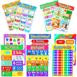 Blulu Educational Preschool Poster for Toddler and Kid with Glue Point Dot for Nursery Homeschool Kindergarten Classroom - Teach Numbers Alphabet Colors Days and More 16 x 11 Inch (10 Pieces, Style B)