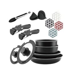 Abizoe 15 Piece Non-Stick Cookware Set Non-Stick Pans and Pots with Removable Handles, Space Efficient Excellent for RVs and Compact Kitchen (15 pieces)