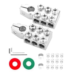 VASTAUTO Battery Terminal Connector,12-Way Connectors, 8AWG up to 4/0(XL) AWG Gauge, Positive and Negative (+/-)(1 Pair) for SAE/DIN/EN Tapered Top Post,Battery Terminal Clamps