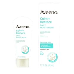 Aveeno Calm + Restore Daily Moisturizer Mineral Sunscreen with Broad Spectrum SPF 30, Lightweight All Day Moisture + UVA/UVB Sun Protection for Sensitive Skin, Fragrance Free, 1.7 fl. Oz
