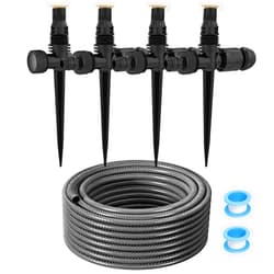 LADER Garden Above Ground Sprinkler System Kit for Lawn, 360° Adjustable Irrigation System Garden Lawn Sprinkler, Black Sprinkler with 52.5FT Hose and 8 Pipe Connectors, DIY Plant Watering Set (4 Pcs)