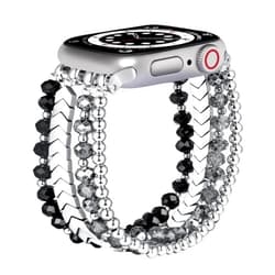 GEMEK Bracelet Band Beaded Compatible with Apple Watch 38/40/41mm Women, Fashion Elastic Stretch Strap Bands for iWatch Series SE/9/8/7/6/5/4/3/2/1 (Black/Sliver/Grey)