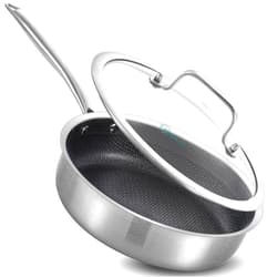 LOLYKITCH 10 Inch Hybrid Stainless Steel Non-Stick Sauté Pan,Skillet,Induction Deep Frying Pan,Dishwasher and Oven Safe,Riveted Handle.