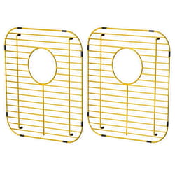 GEDLIRE Stainless Steel Sink Grate Protector Set of 2, 13.2” L x 11.6” W Double Bowl Metal Sink Grid with Rear Drain, Kitchen Sink Rack Grids for Botton of Sink with 2 Pack Sink Strainers