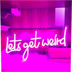 HFHungkeong Let's Get Weird Neon Sign with USB Charging Port and Dimmable Switch,Hanging Pink Neon Signs Night Lamps for Wall Background Room Aesthetic Decor, 16x8 in