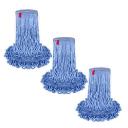 KLEEN HANDLER Blended Loop End Heavy Duty Mop Head Replacement, Wet Mop Refills for Commercial and Household Floor Cleaning, Blue, 24 Oz (3-Pack)