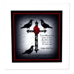 3dRose A black gothic cross with designs and ravens - Quilt Square, 10 by 10-inch (qs_165355_1)