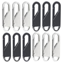 Shintop Zipper Pull Replacement, 12PCS Metal Zipper Pull Tabs Detachable Zipper Repair Kit for Luggage Backpacks Purse (Silver, Black)