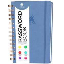 Clever Fox Password Book Spiral – Internet Address & Password Organizer with Laminated Alphabetical Tabs – Password Keeper Journal – Hardcover, Medium Size, 6.1x7.7” (Smoke Blue)